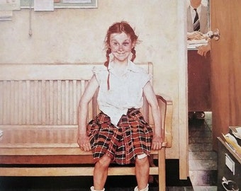 Little girl outside the principal's office - Norman Rockwell - Outside the Principal's Office/The Shiner Art Print (NR5)