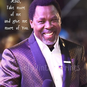 May include: A smiling man in a purple patterned blazer and white shirt. The image includes the text "Jesus, Take more of me and give me more of You."