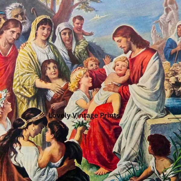 Jesus with Children Art| Children's Room |Boy's Room Art| Girl's Room Art |Christ Blessing Children by Bernhard Plockhorst  PRINTABLE ART