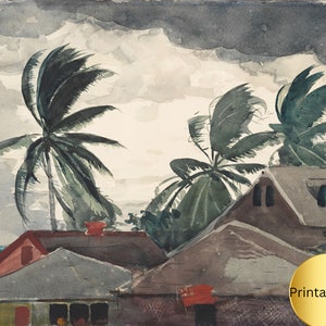 Printable The Hurricane by Winslow Homer | Coconut Trees | Island Life | Tropical Art | PRINTABLE WALL ART
