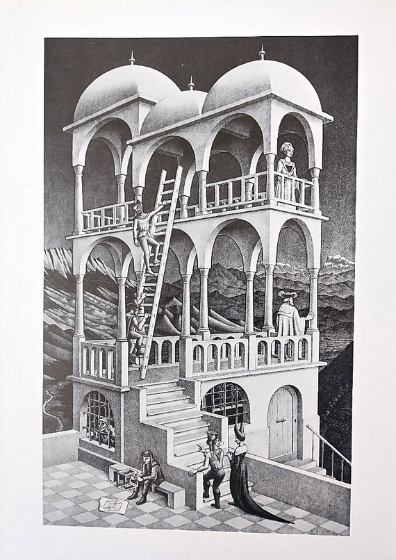 Large M C Escher Print Belvedere May 1958 Lithograph Etsy