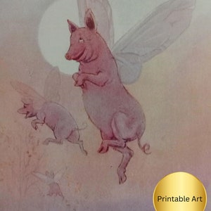 Funny Flying Pigs | Vintage Children&#39;s Storybook Illustration