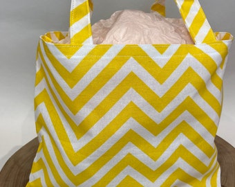 Fabric gift bag, yellow and white  gift bag, reusable. birthday, teachers gift, eco friendly