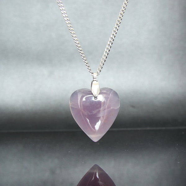 Natural Purple Chalcedony Heart Pendant Necklace P1263