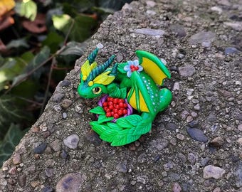 Polymer Clay Dragon - Little Flower Dragon with Berries