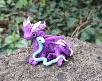 Polymer Clay Dragon with Snake Friend - Glitter Parts