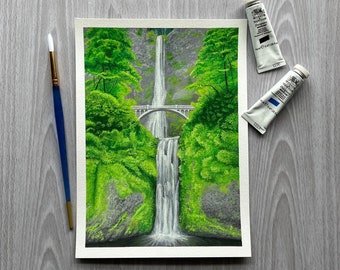 Bridged Waterfall - Original - Gouache Painting