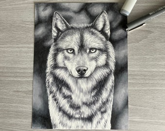 Wolf Original Copic Drawing