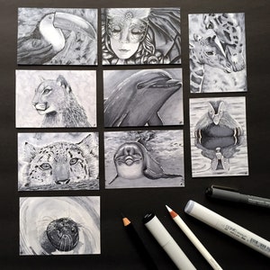 ACEO/Sketch Cards - Pennarello Copic per animali e pastello a matita Mini