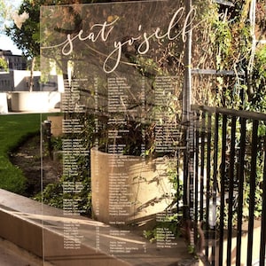 Tabla de asientos de acrílico grabada con láser, tabla de asientos transparente, decoración de fiesta, bodas perfectas, decoración de bodas, signo de boda de acrílico, tabla de asientos personalizada
