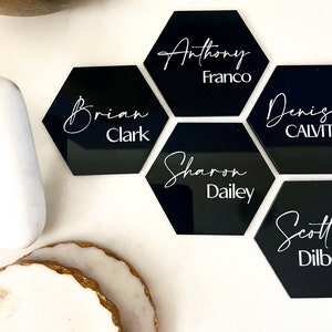 Nomes de locais de festa de casamento em acrílico personalizados - Decoração de casamento personalizada de luxo, cartão de lugar. Cartões de lugar em acrílico. Nomes de casamento.