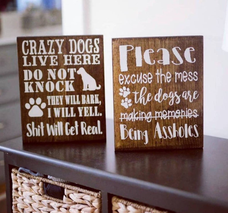 Crazy Dogs Do Not Knock Door Sign Wall Plaque Or Hanging Pet Funny