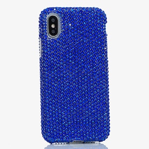 Bling Genuine Navy Blue Crystals Case For iPhone 16 Plus 15 14 Pro Max Samsung Galaxy S24 S23 plus Diamond  Easy Grip Protective