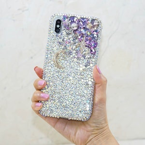 Planet Lavender Genuine Crystals Case For iPhone 16 Plus 15 Pro Max Samsung Galaxy S24 S23  Bling Diamond  Best Friend&#39;s Gift