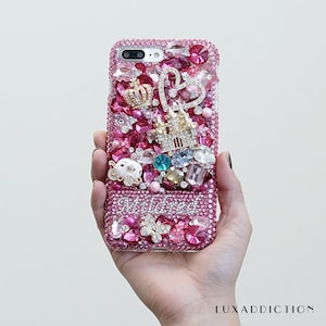 Castle Horse Carriage Personalized Name Initials Genuine Crystals Bling Case For iPhone 16 Pro Max 15 14 Plus Galaxy S24