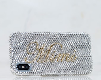 Personalized Name Initials Genuine Clear Gold Chain Crystals Bling Case For iPhone 15 Pro Max 14 13 Plus    Galaxy S23   S22 plus