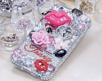 Princess Design Personalized Name Initials Genuine Clear Crystals Bling Case For iPhone 15 Pro Max 14 13 Plus    Galaxy S23