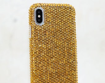 Bling Genuine Royal Gold Crystals Case For iPhone 15 Plus 14 13  Max 11   Samsung Galaxy S22 S23   Diamond  Wedding Gift for her