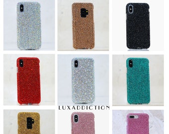 Pick Your Color Bling Genuine Crystals Case Cover For iPhone 15 Pro Max 14 plus  Samsung Galaxy S22 S23  Sparkle Gift for her