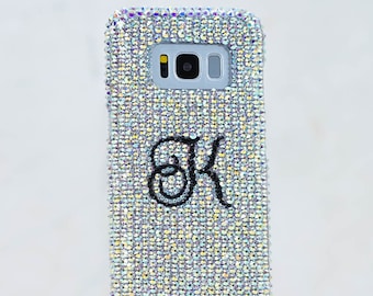 Personalized Name Initials Genuine Aurora Borealis Clear Crystals Bling Case For iPhone 15 Pro Max 14 13 Plus    Galaxy S23