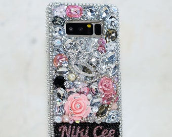 Silver Diamond Crown Personalized Name Initials Genuine Crystals Bling Case For iPhone 15 Pro Max 14 13 Plus    Galaxy S23