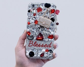 Fashion Queen  Purse Personalized Name Initials Genuine Crystals Bling Case For iPhone 15 Pro Max 14 13 Plus   Samsung Galaxy S23