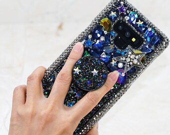 The Universe Popsocket Grip Bling Genuine Crystals Case For iPhone 15 Plus 14 Pro Max 13 Pro Samsung  S23 Plus  Ultra  gift idea