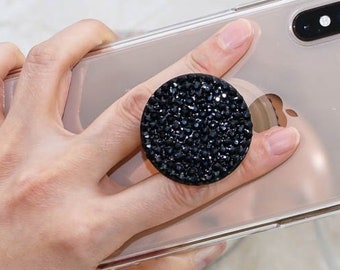 Genuine Jet Black Crystals PopSockets Bling PopGrip Rhinestones Phone Grip Phone Stand Wedding Gift Idea Diamond Sparkle