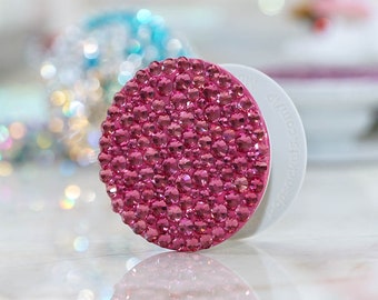 Genuine Fuchsia Pink Crystals PopSockets Bling PopGrip Rhinestones Phone Grip Phone Stand Wedding Bridal Shower Gift Idea Diamond Sparkle