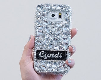 Clear Diamond Stones Personalized Name Initials Genuine Crystals Case For iPhone 15 Pro Max 14 13 Plus    S22 plus   / 8