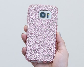 Bling Mixed Sizes Genuine Baby Pink Crystals Case For iPhone 15 Plus 14 13  XS Max 11   Samsung Galaxy S23  S22 Plus  Sparkle cover