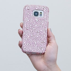 Bling Mixed Sizes Genuine Baby Pink Crystals Case For iPhone 15 Plus 14 13 XS Max 11 Samsung Galaxy S23 S22 Plus Sparkle cover image 1