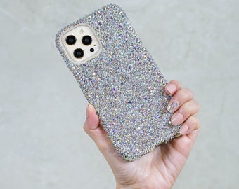 Bling Genuine Aurora Borealis Mixed Sizes Crystals Case For iPhone 14 Plus 13 12 Pro  Max 11   Samsung Galaxy S21 S22   Diamond