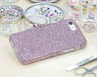 Bling Genuine Light Lavender Crystals Case For iPhone 15 Plus 14 13 Pro  Max 11   Samsung Galaxy S23 S22 plus Note 8   Wedding Gifts