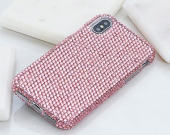 Bling Genuine Baby Pink Crystals Case For iPhone 15 Plus 14 13 Pro  Max 11   Samsung Galaxy S22 S23  8 Diamond  Easy Grip Cover