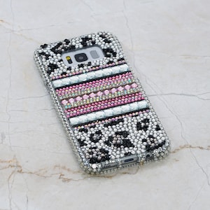 Bling Black and White Leopard Genuine Crystals Case For iPhone 16 Plus 15 14 Pro Max Samsung Galaxy S24 S23 Stones