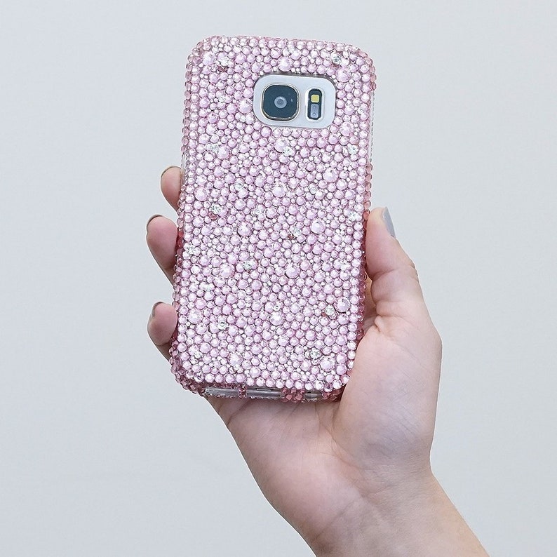 Bling Mixed Sizes Genuine Baby Pink Crystals Case For iPhone 15 Plus 14 13 XS Max 11 Samsung Galaxy S23 S22 Plus Sparkle cover image 1