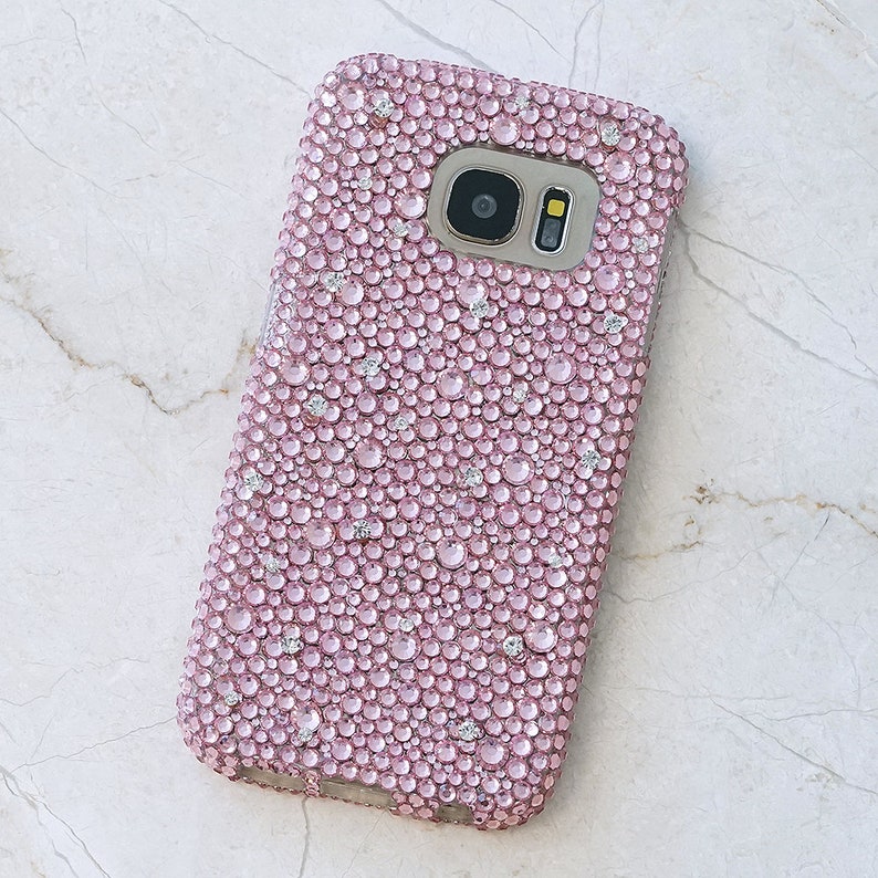 Bling Mixed Sizes Genuine Baby Pink Crystals Case For iPhone 15 Plus 14 13 XS Max 11 Samsung Galaxy S23 S22 Plus Sparkle cover image 2