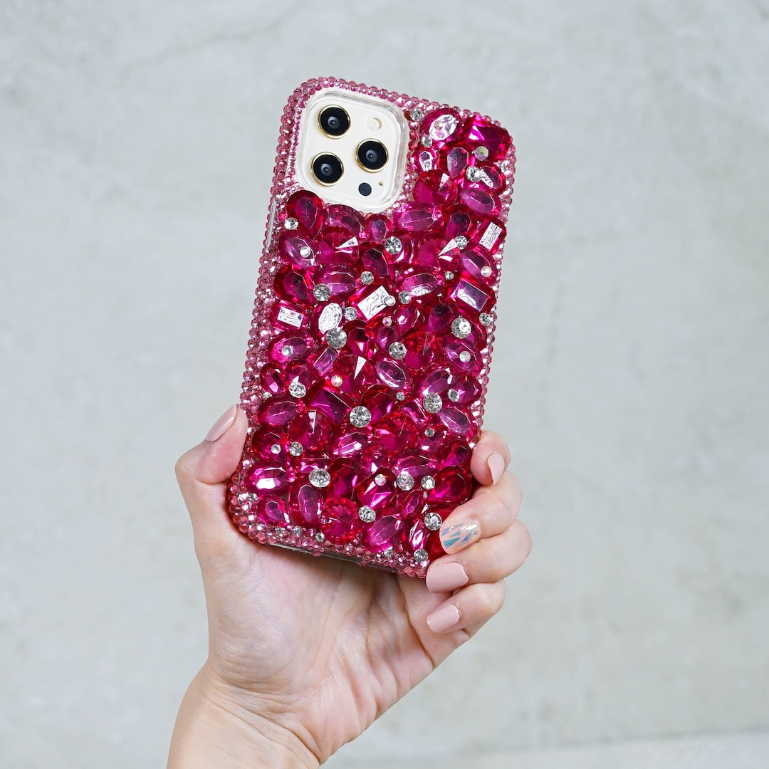 Fuchsia Pink Stones Crystals Case for iPhone 17 16 Plus 15 Pro Max ...