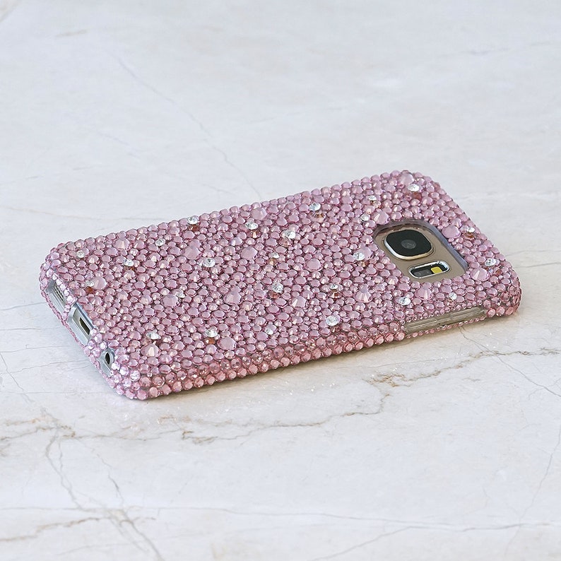 Bling Mixed Sizes Genuine Baby Pink Crystals Case For iPhone 15 Plus 14 13 XS Max 11 Samsung Galaxy S23 S22 Plus Sparkle cover image 4