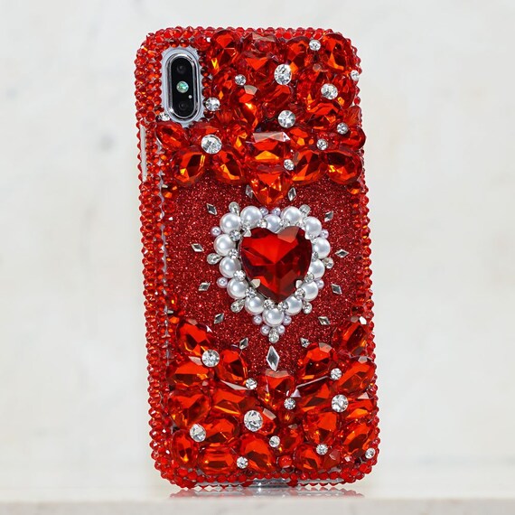 Bling Bright Red Gem Stones Genuine Crystals Diamond Heart