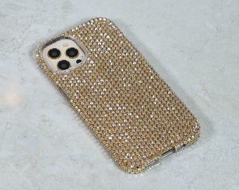 Bling Genuine Champagne Crystals Case For iPhone 15 Plus 14 13 Pro  Max 11   Samsung Galaxy S22 S23     Wedding Gifts