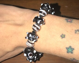 Unique black and white blown glass bracelet