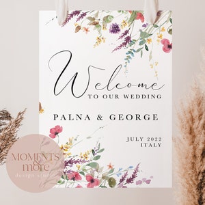 Wildflower wedding welcome sign, Wedding welcome sign, Boho wedding stationery, Large Wedding Sign A2, A1, A0, wildflowers, event welcome