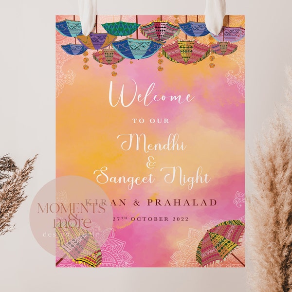 Mehendi welcome sign, Sangeet welcome sign, Haldi wedding sign, Indian wedding stationery, Sangeet Large Wedding Sign A2, A1, A0, Mendhi