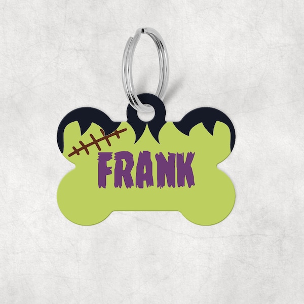 Personalized Bone Halloween Pet/Dog ID Tag - Double sided option - Frankenstein Dog Tag - 1.50" - Halloween Dog Tag