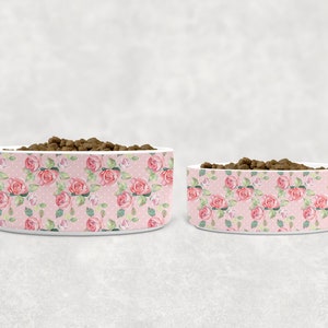 Dog/Pet/Cat Bowl - Pink Floral Print- Ceramic - 6" or 7" - Vintage - Aesthetic Dog Food Bowl, Custom Dog Bowl, Dog Gift, Puppy Gift