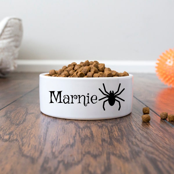 Personalized Halloween Pet/Cat/Dog Bowl - Name and Spider Graphic - 6" or 7" - Personalized Dog Bowl, Custom Dog Bowl, Dog Gift, Puppy Gift