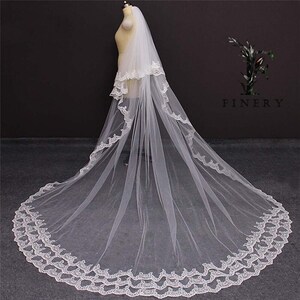 Ivory, White, Luxury Sequin Lace Cathedral Veil, Blusher Veil, Sparkle Veil, Beaded Lace Wedding Veil, Lace Border Veil, Ruffle