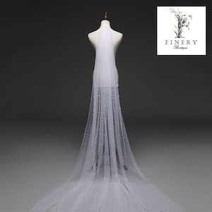 Elegant Pearl Wedding Veil: Scattered Pearls, Single Layer, Swiss Tulle